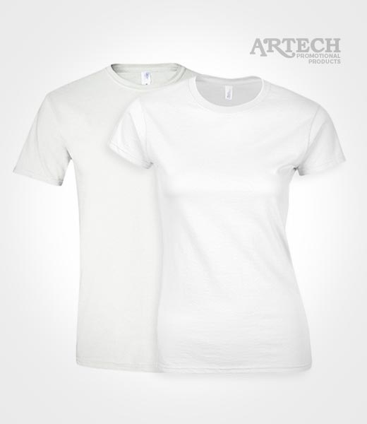 Gildan 64000 T-shirt, men's and women's, cheap printed t-shirts, artech promotional wear, event tees, giveaways, band merch, canada, promotional apparel, white custom printed tees