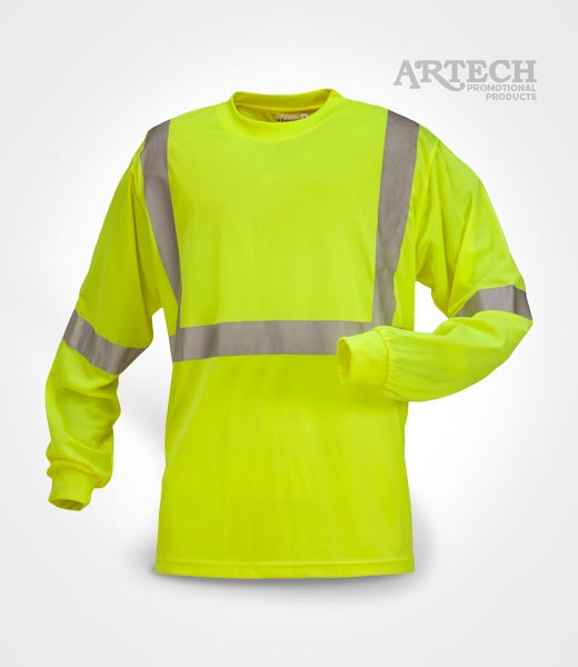 Safety t-shirt, High visibility long sleeve t shirts, construction t shirts, 3M reflective strips, construction clothing, uniforms, promotional workwear, Artech promotional wear,