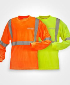 Safety t-shirt, High visibility long sleeve t-shirts, construction t shirts, 3M reflective strips, construction clothing, uniforms, promotional workwear, Artech promotional wear, construction clothing, workwear uniforms, orillia workwear, peterborough, lindsay, gravenhurst, barrie, toronto, custom embroidery, printed promotional wear