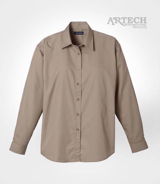 Ladies Corporate swear, business shirt, Promotional Corporate dress shirts, uniform workwear, artech promotional apparel and wear, embroidered shirt, business shirts, corporate clothing wear, Corporate wear, tan dress Shirt, embroidery barrie, embroidery newmarket