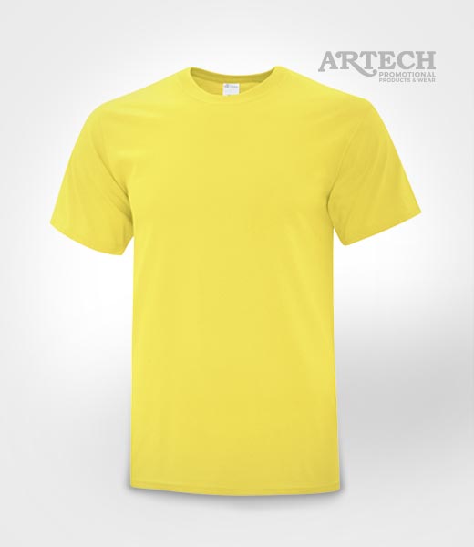 Screen printing T-shirts, cheap printed t-shirt, artech promotional wear, event tees, giveaways, band merch, canada, promotional apparel, tshirt yellow