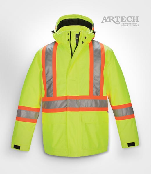 high-vis winter jacket, construction clothing, safety wear, canada sportswear high visibility Parka jacket, construction uniform, safety yellow, cx2